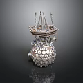 Mechanical Industrial Equipment With Spherical Base Metal Frame Spikes And Circular Components