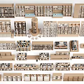 Modern Bookcase Collection With Wooden Shelves Open Compartments And Multiple Layers