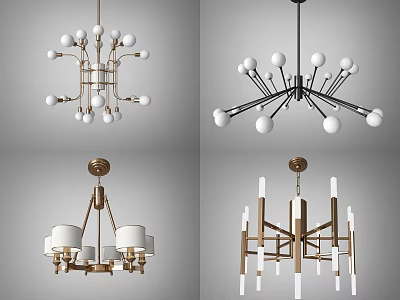 Modern Chandeliers With Spherical White Bulbs And Metal Frames In Various Designs 3d model