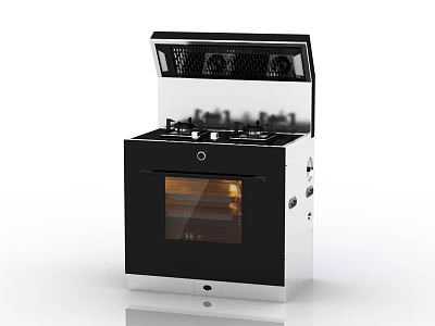 Modern Black Silver Integrated Kitchen Appliance With Range Hood Burners And Oven 3d model