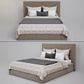 Double Bed With Upholstered Headboard Neutral Tones Decorative Pillows And Soft Blanket 3d model