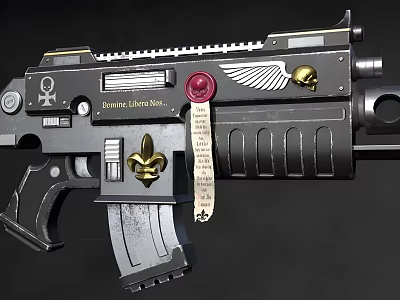 Divinus Liberator MkII Weapon With Gold Fleur De Lis Red Insignia Wing And Skull Symbols 3d model