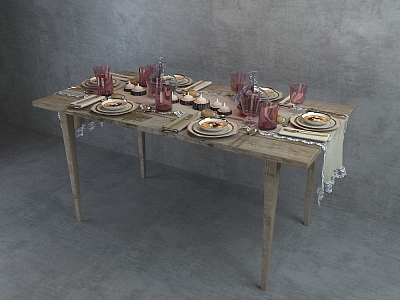 Tableware Combination Dining Tableware Western-style Tableware Dining Table Candle Knife and Fork Combination Dining Table Decoration Dining Table Cloth Wine Glass Combination Dishes Combination 3d model