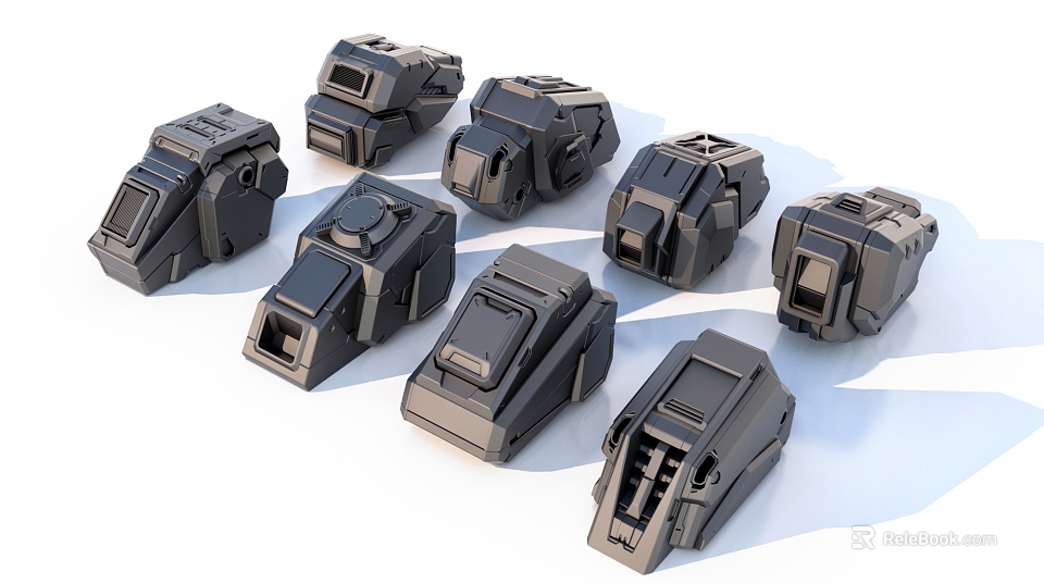 Multiple Black Industrial Equipment Components With Complex Design And Various Interfaces 3d model 