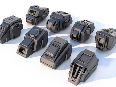 Multiple Black Industrial Equipment Components With Complex Design And Various Interfaces 3d model