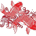 Red Koi Fish Paper Cut Wall Decor with Flowing Waves and Intricate Patterns 3d model