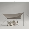 Portable Camping Tent Setup With Hammocks And Outdoor Table Chairs 3d model