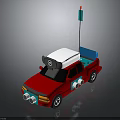 Red Cartoon Toy Car With White Top Structure Antenna And Blue Accents