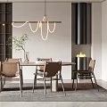 Modern Restaurant Interior Design With Dining Table Chairs Hanging Lights Shelf Wall And Fireplace