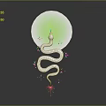 White Snake Coiled Under Green Moon With Colorful Sparkles And Stars