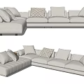 Modern Light Colored L shaped Sectional Sofa with Plaid Cushions and Wooden Armrests