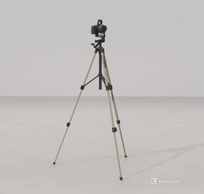 Sturdy Professional Tripod Stand With Digital Camera Mounted For Photography And Video Recording 3d model 