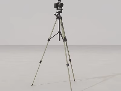 Sturdy Professional Tripod Stand With Digital Camera Mounted For Photography And Video Recording 3d model