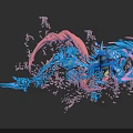 3D Rendered Fantasy Dragon With Blue Pink Scales Wings Floating Colorful Particles And Fluid Effects
