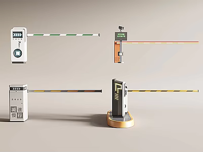 Road Facilities Showing Various Barrier Gates With Display Screens And Colored Bars 3d model