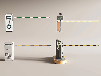 Road Facilities Showing Various Barrier Gates With Display Screens And Colored Bars 3d model