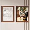 Abstract Framed Paintings With Sheet Music And Girl Playing Piano By Window