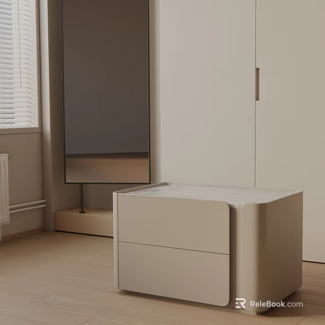 Modern Beige Bedside Table with Minimalist Drawer Design in Bedroom 3d model 