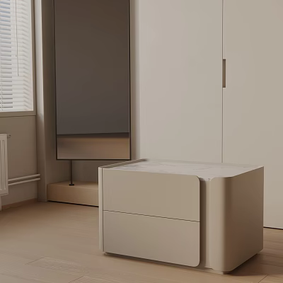 Modern Beige Bedside Table with Minimalist Drawer Design in Bedroom 3d model