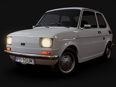 Vintage White Compact Hatchback Car With Round Headlights Retro Classic Design 3d model