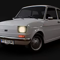 Vintage White Compact Hatchback Car With Round Headlights Retro Classic Design