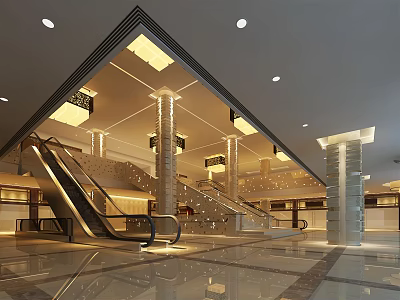 Modern Front Desk Reception Area With Elegant Lighting And Marble Lobby Decor Elements 3d model