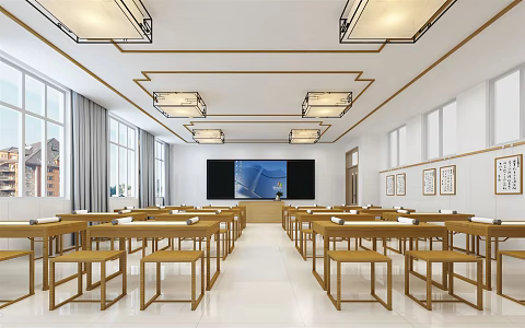 New Chinese Style Classroom Calligraphy Classroom 3d model