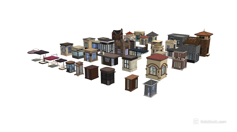 Various Miniature House Models With Different Roof Styles And Colorful Exteriors 3d model 