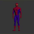 Spider Man Costume With Red And Purple Design Web Pattern And Yellow Eyes Standing Pose