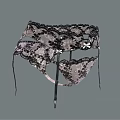 Women's Black Lace Lingerie Set With Garter Belt Sheer Panties Bow Details And Floral Pattern