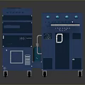 Blue Industrial Equipment Units With Control Panels And Mobile Wheels