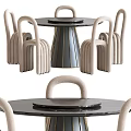 Modern Round Dining Table Set With Marble Top And Gray Curved Chairs 3d model