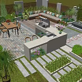 Garden Landscape Design Featuring Outdoor Dining Area Grill Station Paved Patio And Greenery