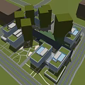 Modern Office Building With Glass Curtain Wall Pedestrians And Greenery In Urban Plaza