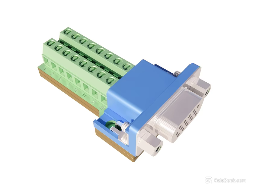 Electrical Connector Component With Green Terminal Block And Blue Housing Design 3d model 