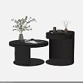 Two Modern Black Round Coffee Tables With Vase Magazine And Aromatherapy Sticks