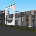 Modern Commercial Complex Architectural Design With Glass Curtain Wall And Intricate Cutout Patterns