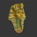 Intricate Egyptian Pharaoh Mask Sculpture With Golden Blue Red Decoration And Striped Headdress