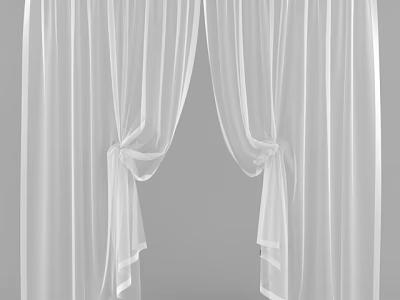 Elegant White Sheer Curtains Tied With Bows For Window Decoration 3d model