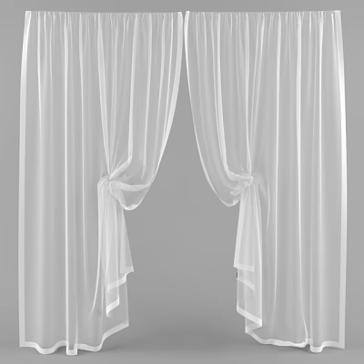 Elegant White Sheer Curtains Tied With Bows For Window Decoration 3d model