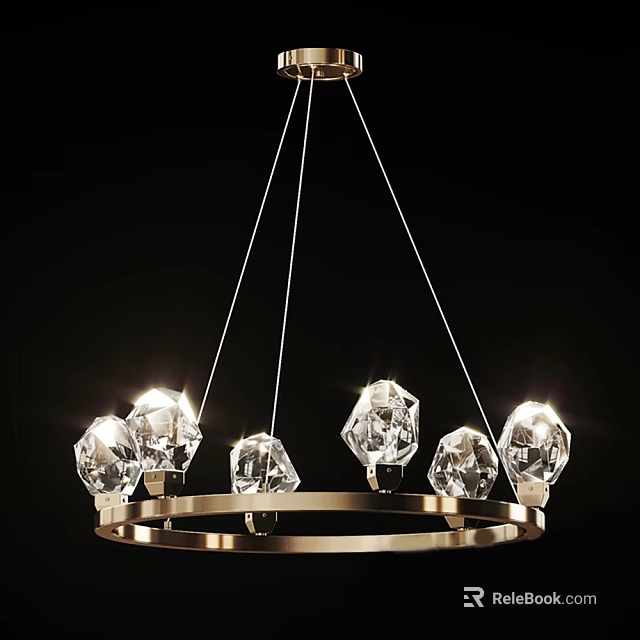 Modern Crystal Chandelier With Circular Metal Frame And Illuminated Pendant Lights 3d model 