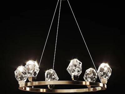 Modern Crystal Chandelier With Circular Metal Frame And Illuminated Pendant Lights 3d model