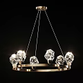 Modern Crystal Chandelier With Circular Metal Frame And Illuminated Pendant Lights
