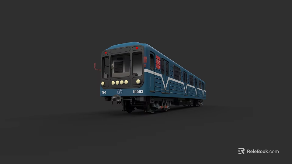 Blue Modern Metro Train Front View With Headlights And Design Details 3d model 
