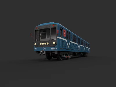 Blue Modern Metro Train Front View With Headlights And Design Details 3d model