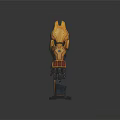 Yellow Mechanical Robot Character With Red Head Accents Green Lights And Mechanical Armor Design