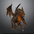 Detailed 3D Fantasy Dragon Creature With Fiery Red Black Scales Sharp Claws And Wings