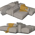Modern Light Gray Sectional Sofa With Yellow Throw Blanket And Gray Cushions 3d model