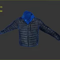 Warm Hooded Quilted Puffer Jacket In Dark Gray With Blue Hood