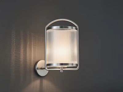 Modern Wall Light with Metal Frame and Ribbed Glass Shade Mounted on Dark Wall 3d model